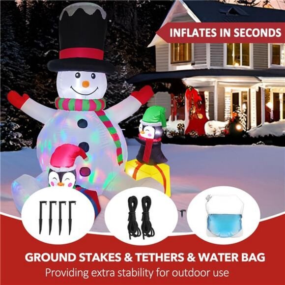7.5FT Lighted Christmas Inflatables Snowman with Penguins Outdoor Decorations - Picture 3 of 7